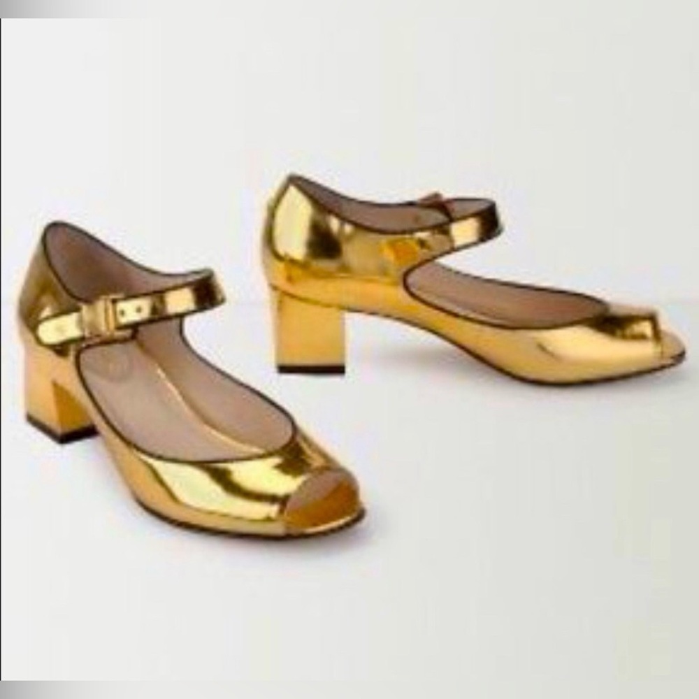 Kat Maconie Gold Mirror Maggie Mary Jane Chunky Heels Shoes Size 7 US